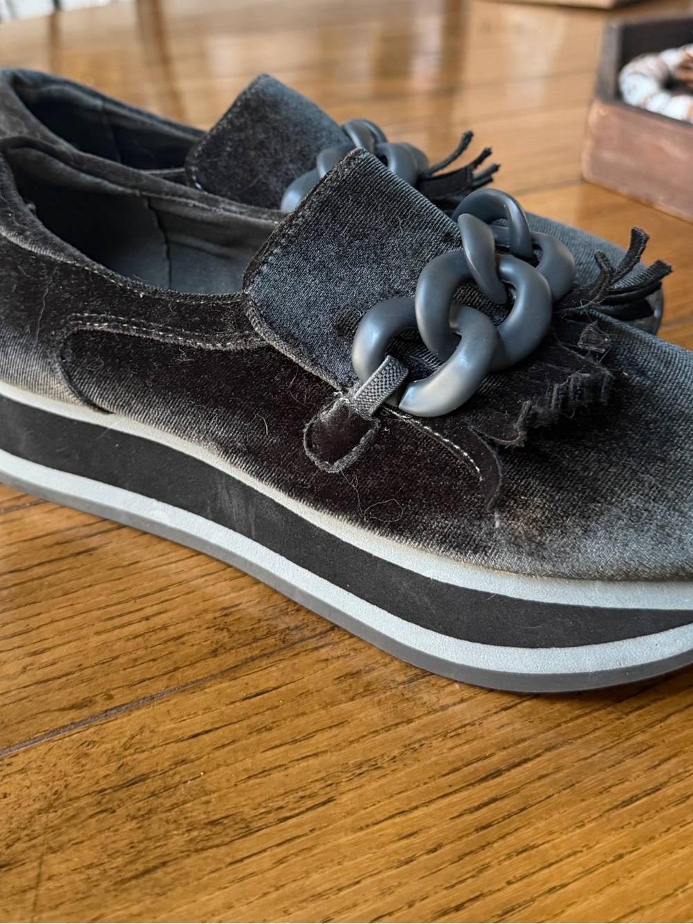 Coconuts by Matisse Black Velvet Platform Loafers with Chunky Chain
